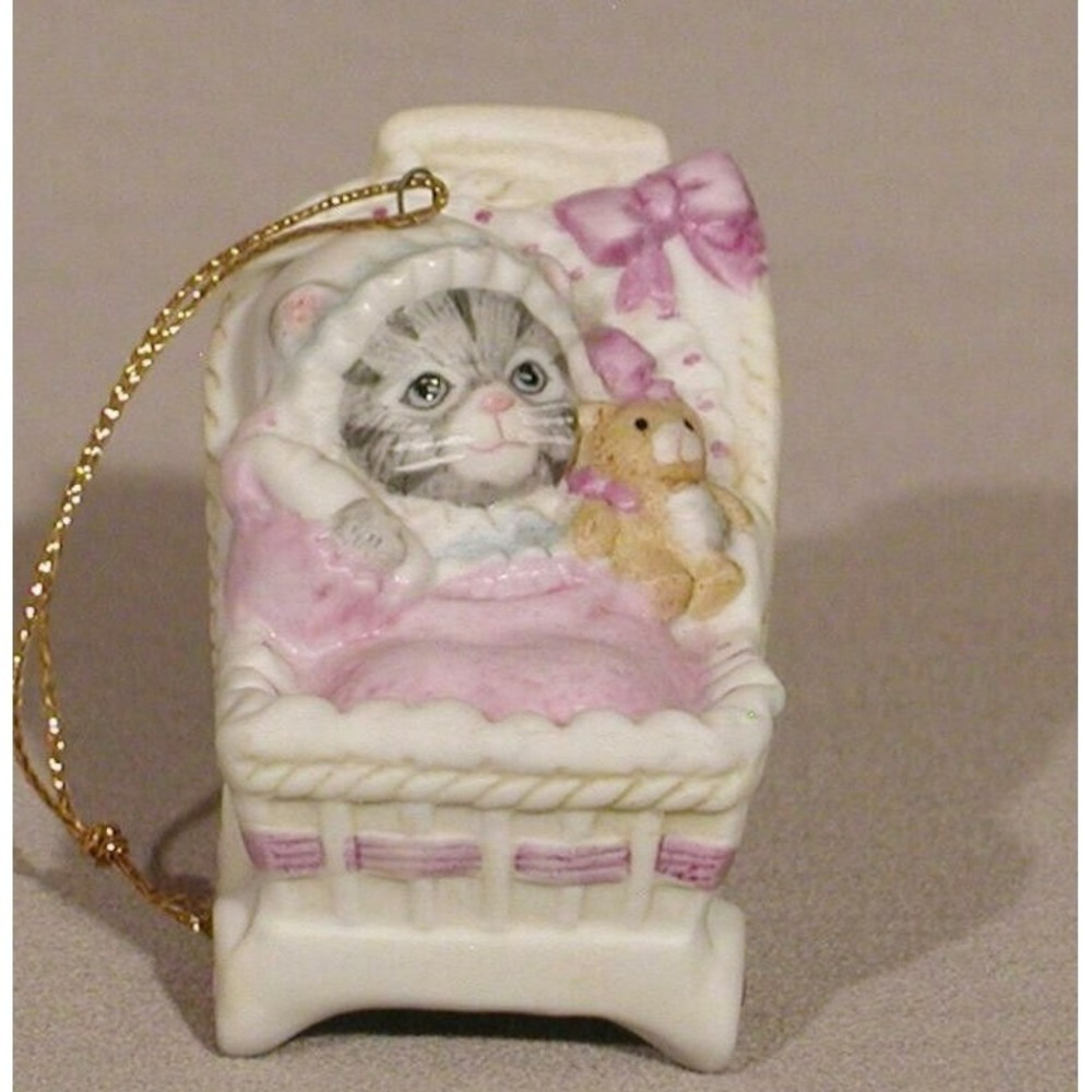Schmid Kitty Cucumber Ornament  -‎ Baby Kitty in Carriage 1987